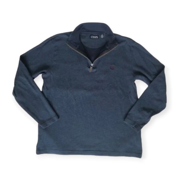 Chaps Navy Blue Burgundy Logo Pullover Sweatshirt Quarter zip Top Men's Large - Picture 1 of 7